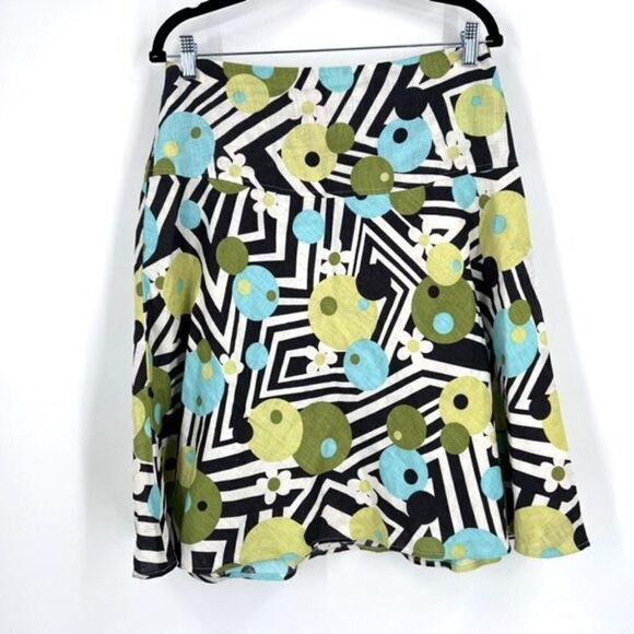 Dressbarn Women's Floral Geometric Skirt Linen Knee Length Green Black Size 8 me - Picture 1 of 8